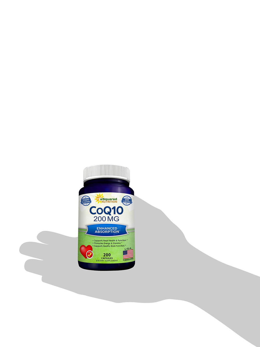 200-capsule vegan CoQ10 bottle in packaging