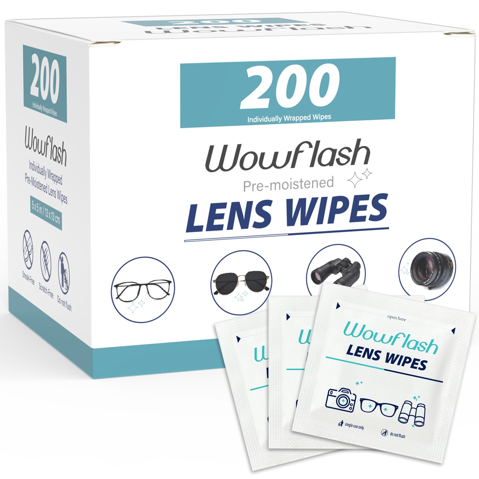 200 count lens wipes for eyeglasses package