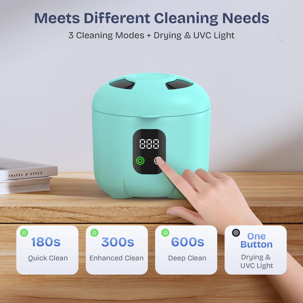 Accessories included with the cleaner: cleaning tray, brush, tweezers