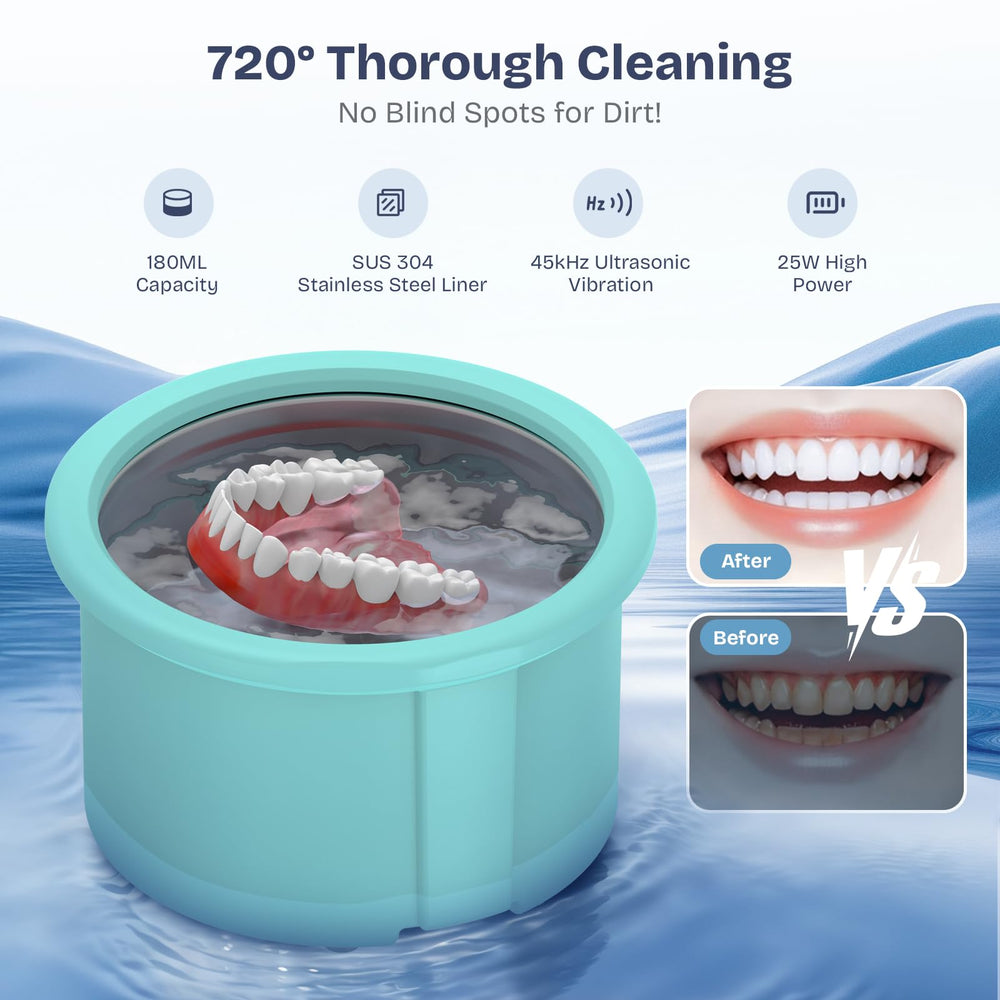 Blue Ultrasonic Retainer Cleaner UV-C light in action