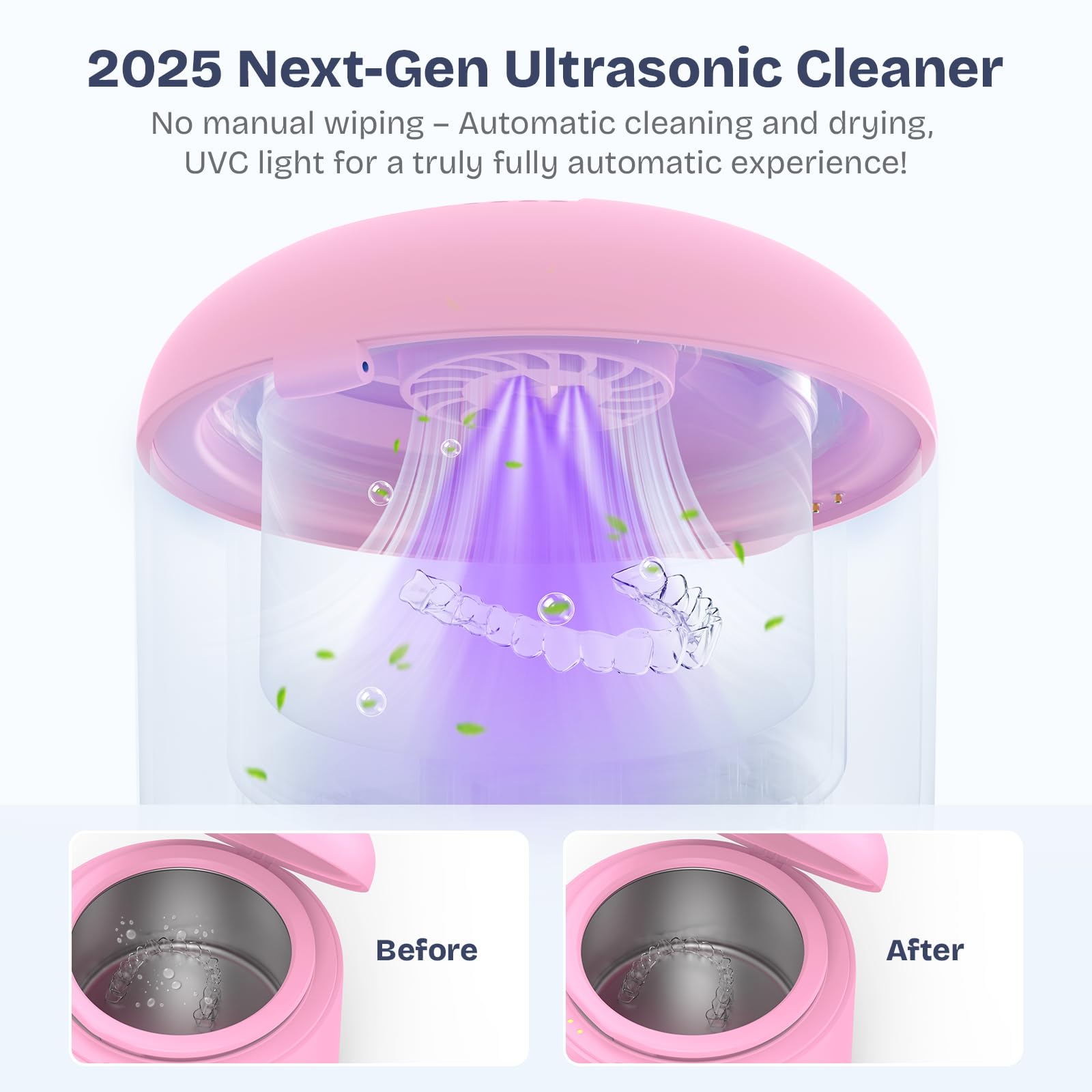 Built-in drying fan detail on pink ultrasonic cleaner