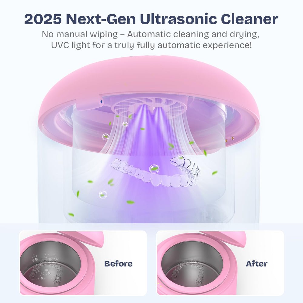 Built-in drying fan detail on pink ultrasonic cleaner
