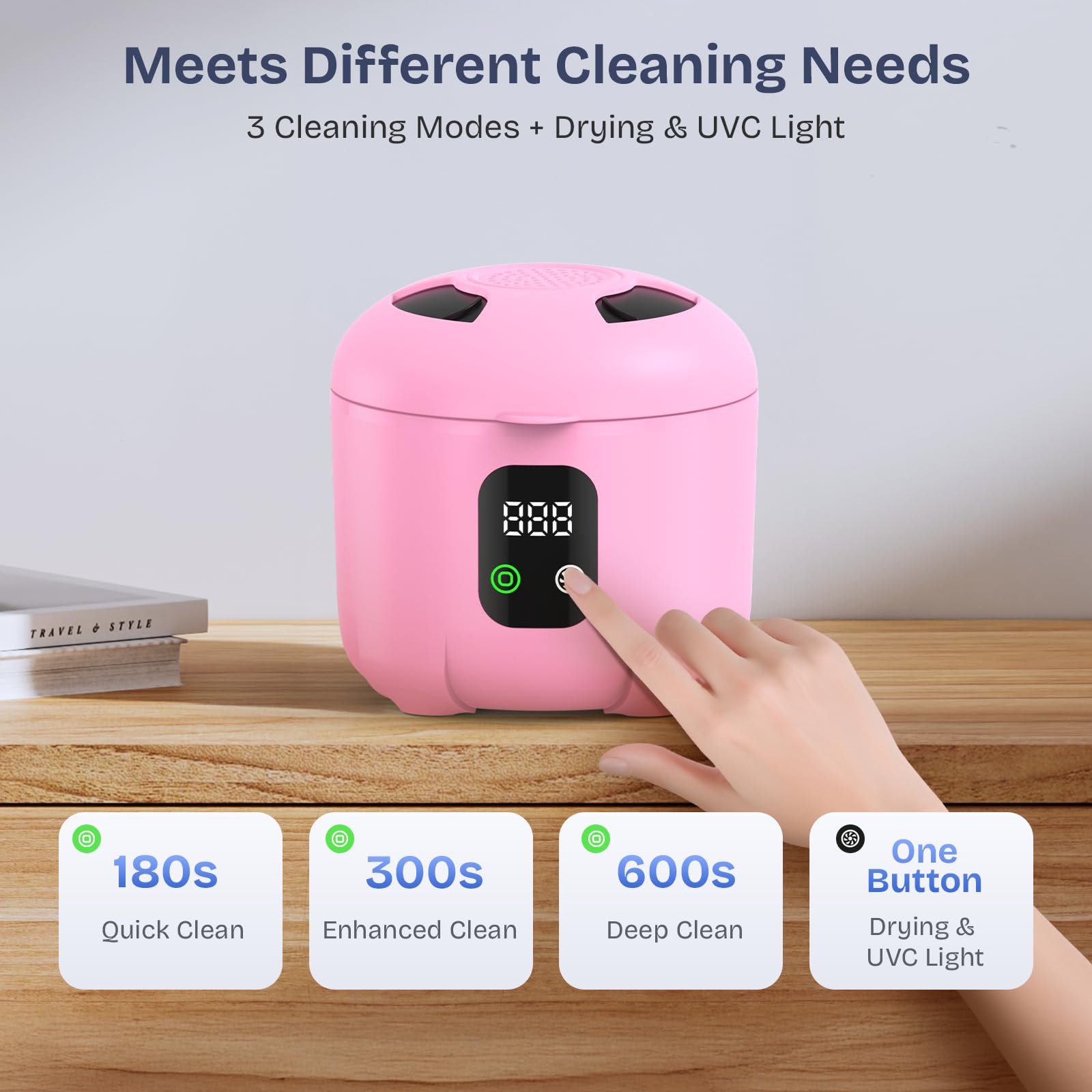 Stylish pink 2025 Ultrasonic Retainer Cleaner with accessories