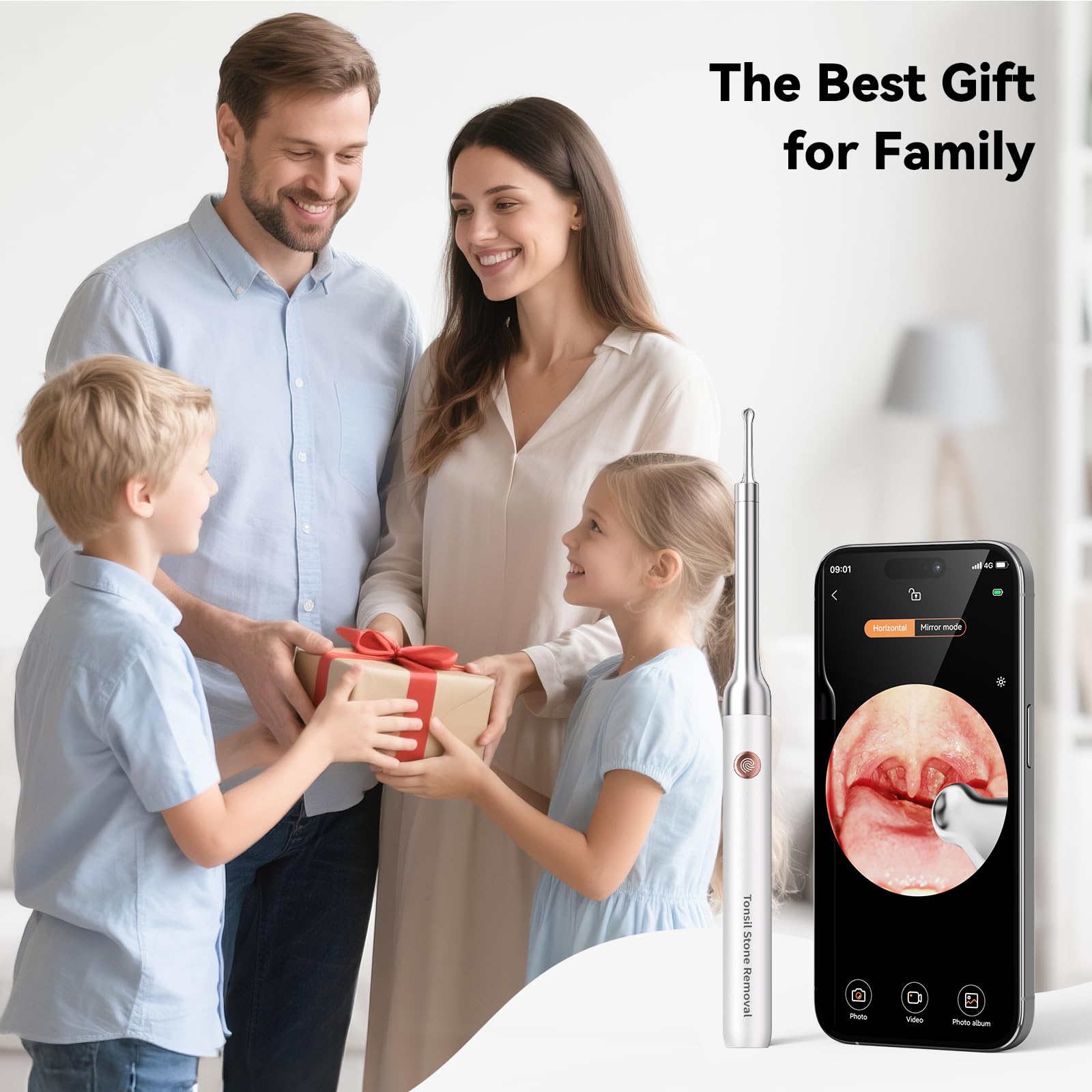 Usage shot of device in action for tonsil stones