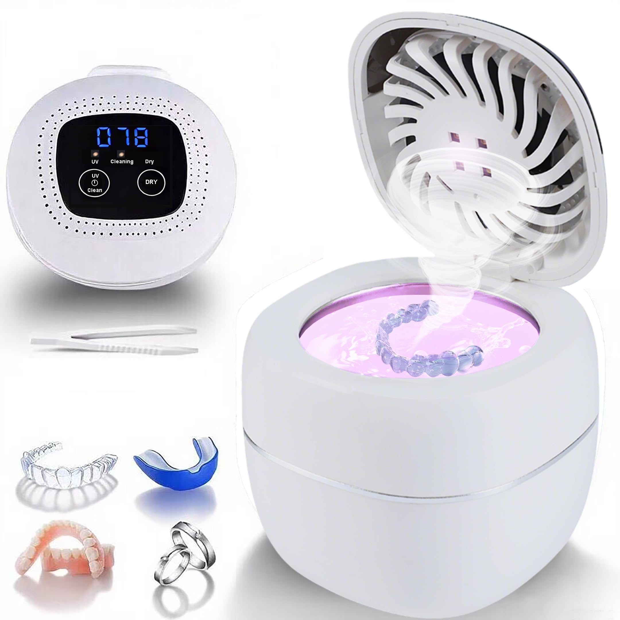 White 2025 upgraded ultrasonic retainer cleaner front view