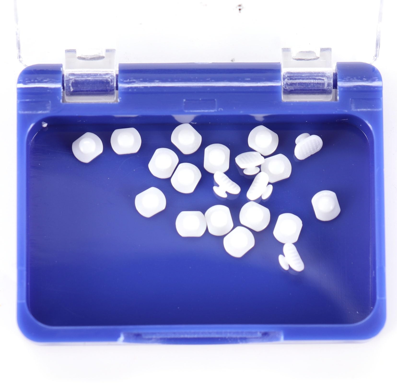20-piece box of lingual button orthodontic attachments with round and rectangular bases