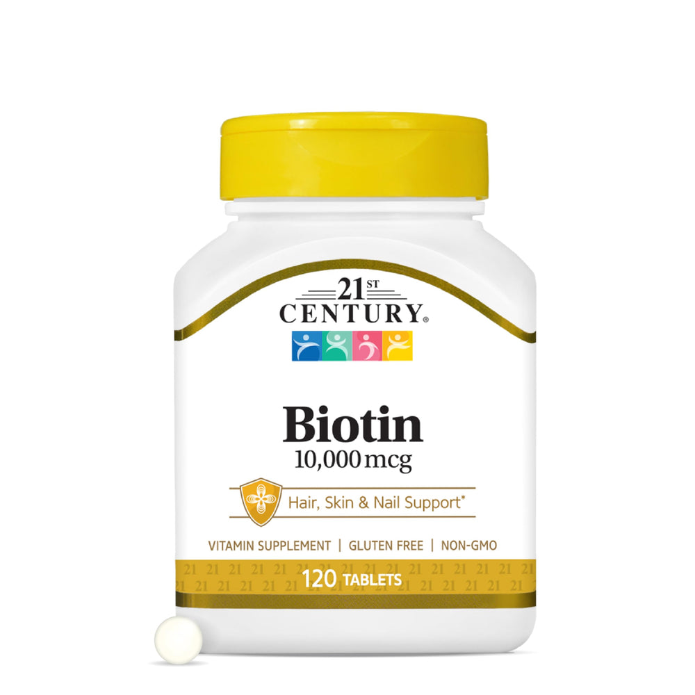Front view of 21st Century Biotin Tablets 10,000 mcg bottle - 120 count