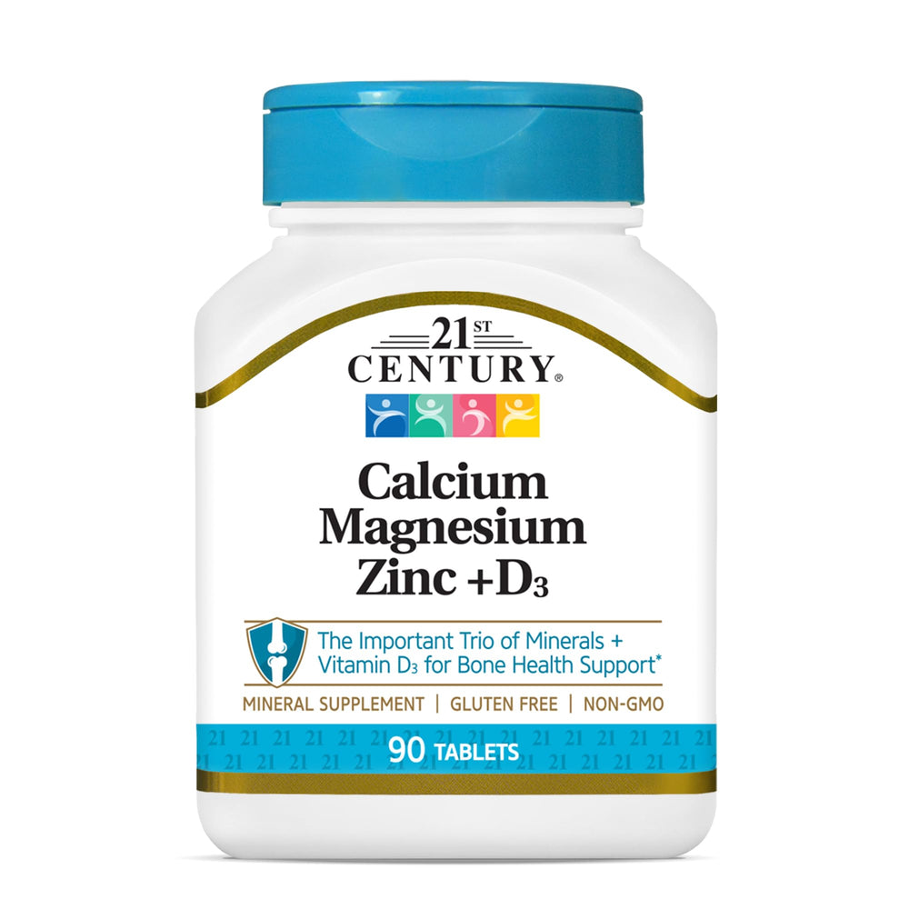 Front view of 21st Century Cal Mag Zinc + D Tablets bottle, 90 count