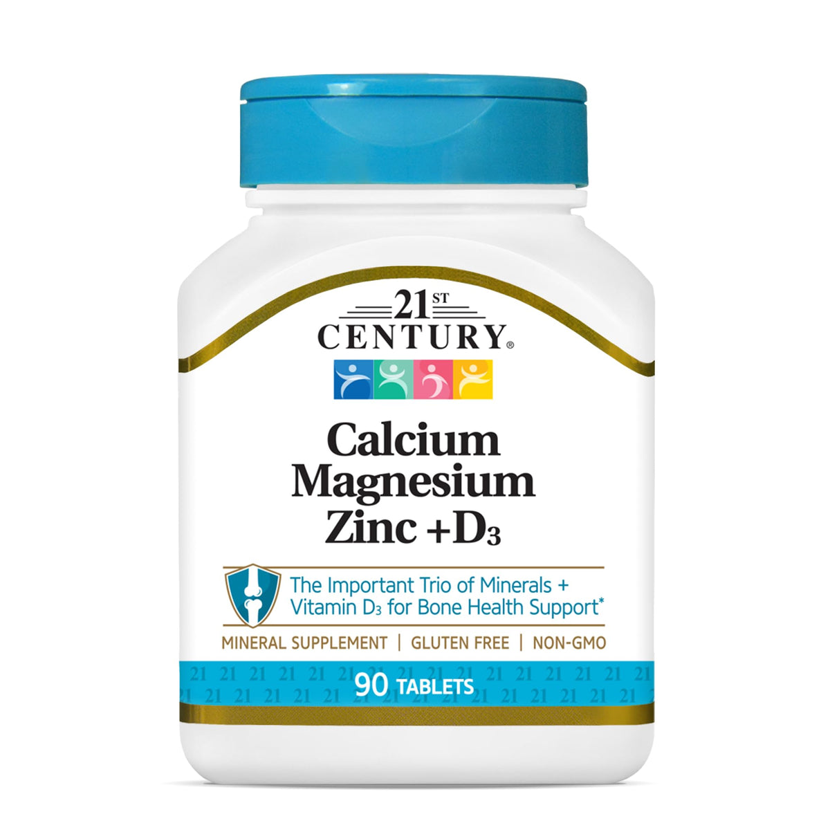 Front view of 21st Century Cal Mag Zinc + D Tablets bottle, 90 count