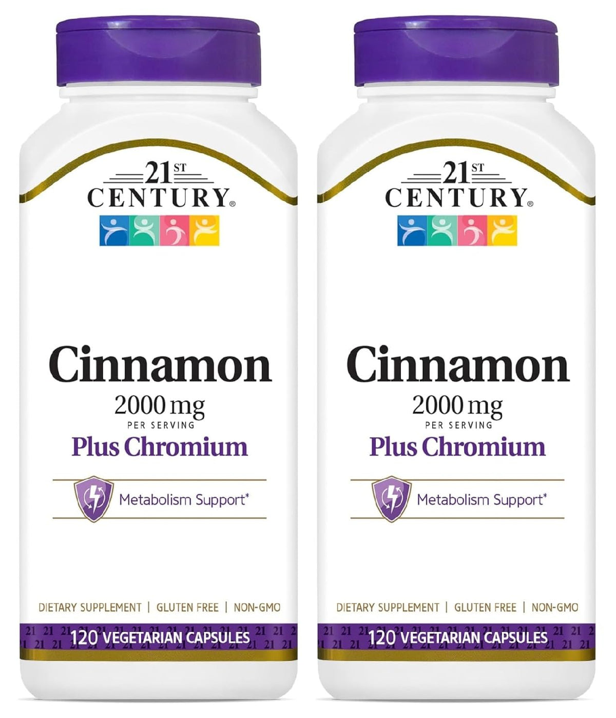 Main product image: 21st Century Cinnamon 2000 mg + Chromium Vegetarian Capsules Pack of 2