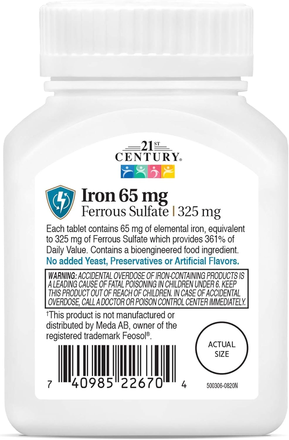 Bottle and label of 21st Century Iron supplement