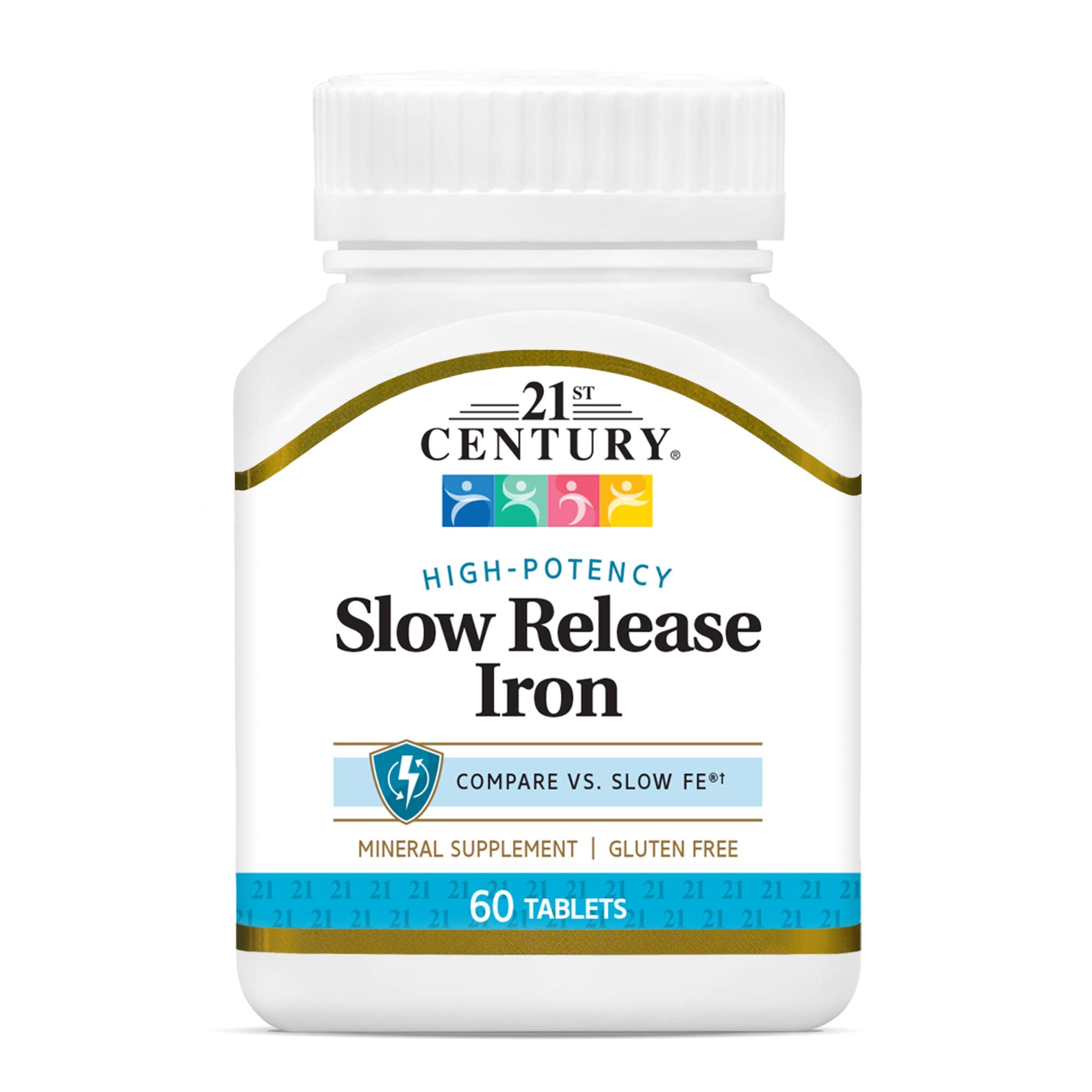 Boxed packaging for 21st Century Slow Release Iron Tablets, 60 count pack of 3