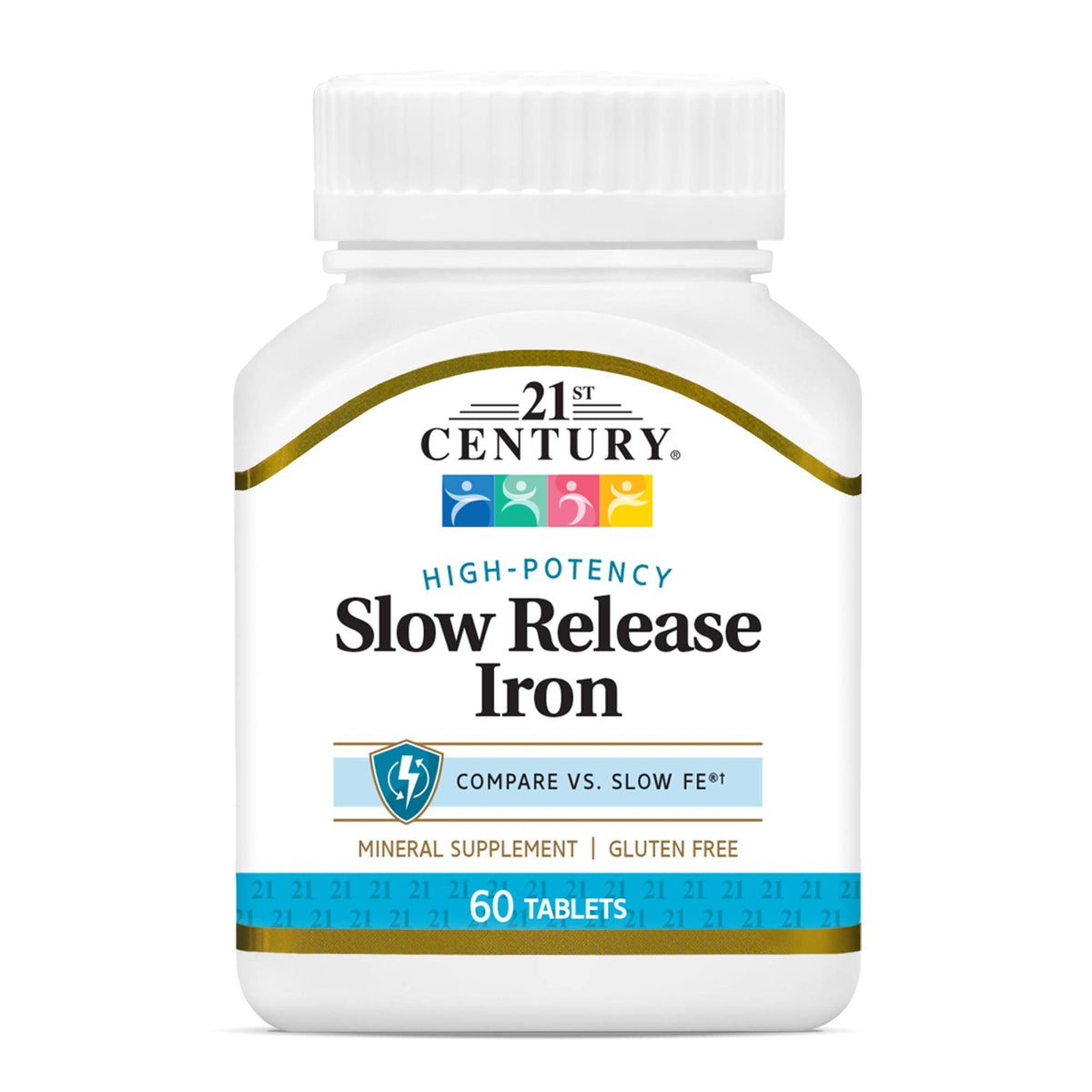 Boxed packaging for 21st Century Slow Release Iron Tablets, 60 count pack of 3