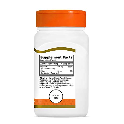 Vitamin C supplement bottle on white background