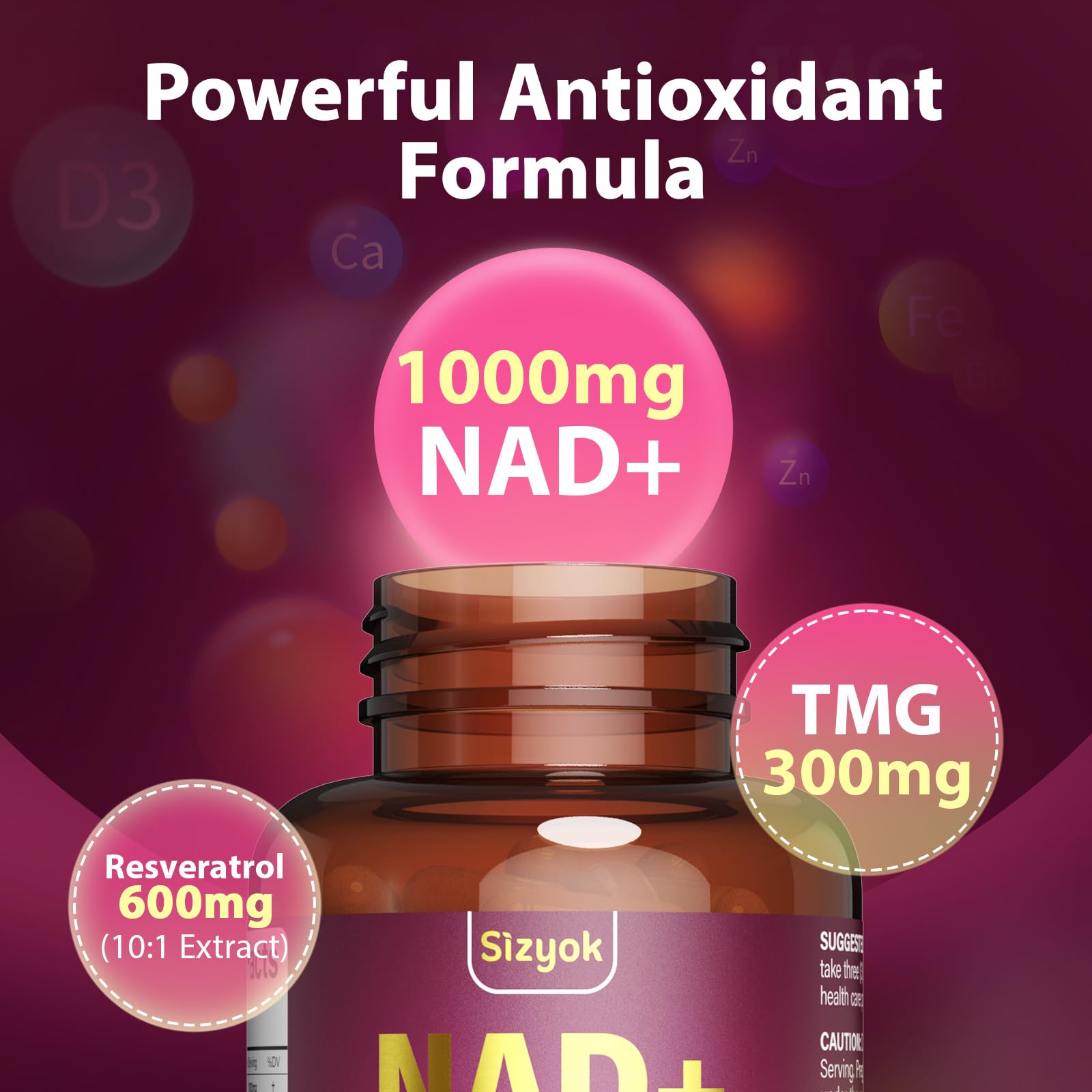 Assorted 24-in-1 antioxidant ingredients in bottle