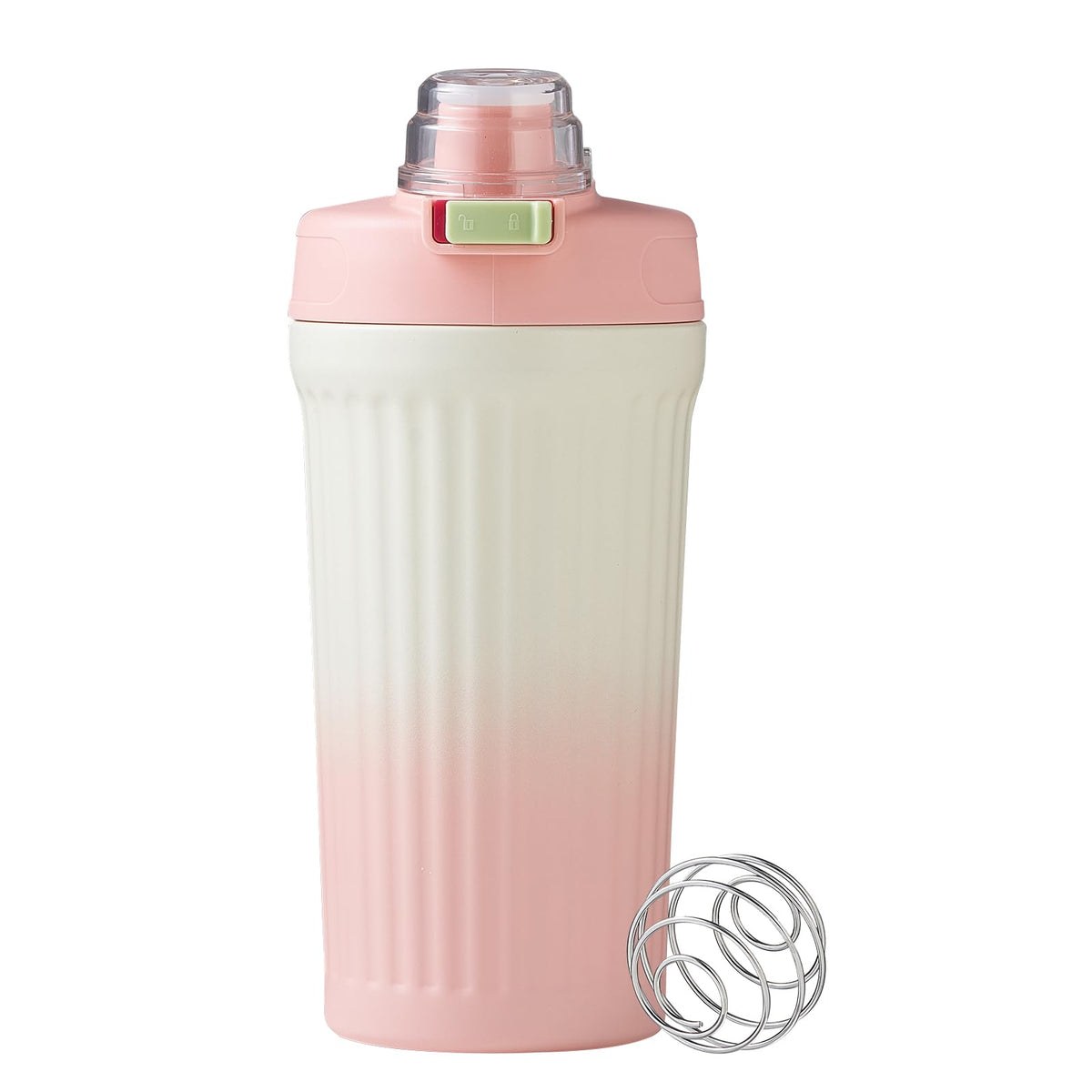Front view of pink 24oz stainless steel shaker bottle