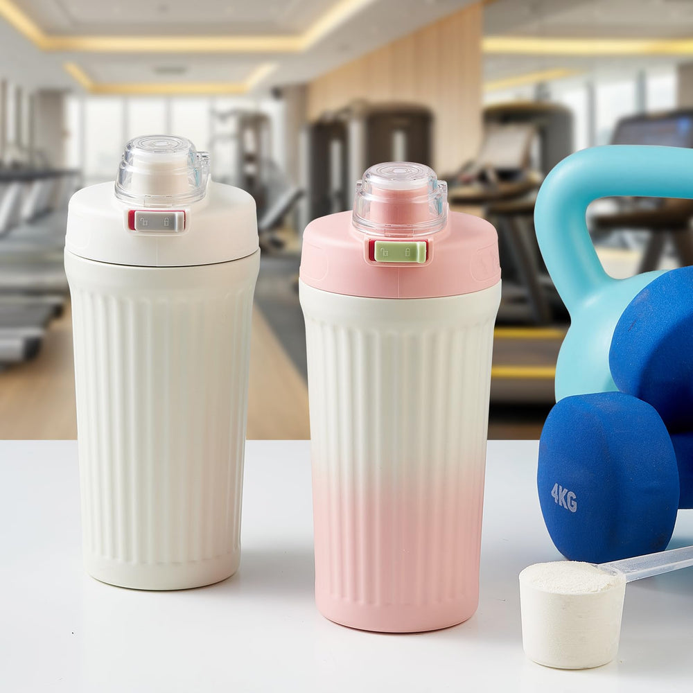 Side view of pink shaker bottle showing bottle profile