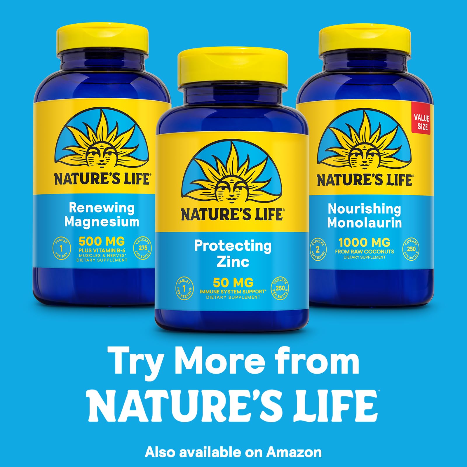 Nature's Life Protecting Zinc bottle showing 250 servings and 250 tablets