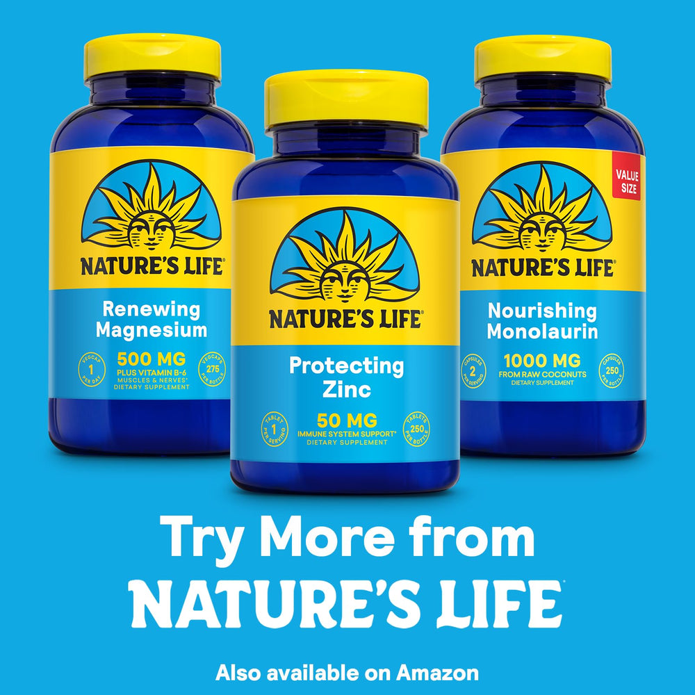 Nature's Life Protecting Zinc bottle showing 250 servings and 250 tablets
