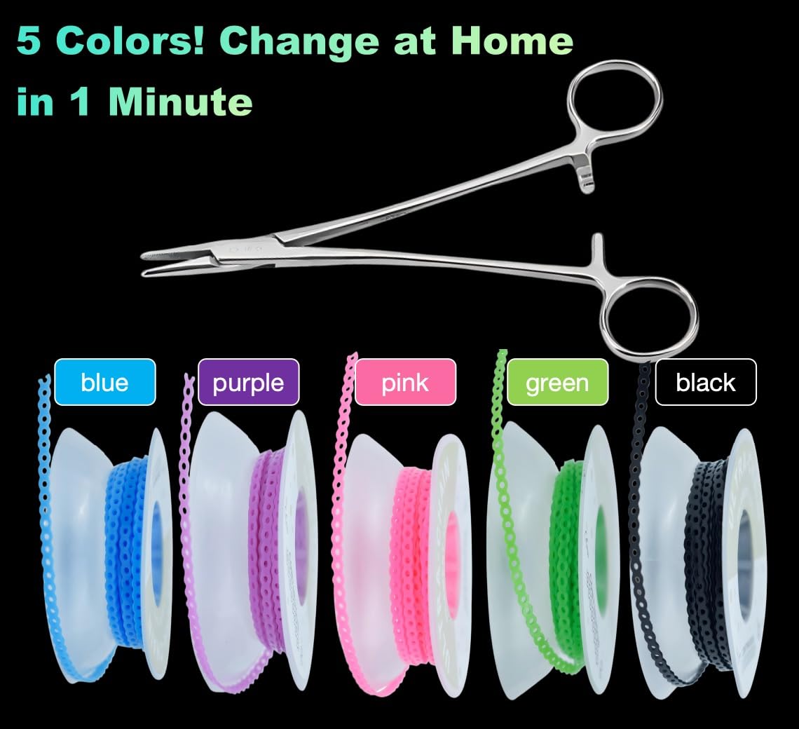 Assorted color power chains in blue, green, pink, purple, and black