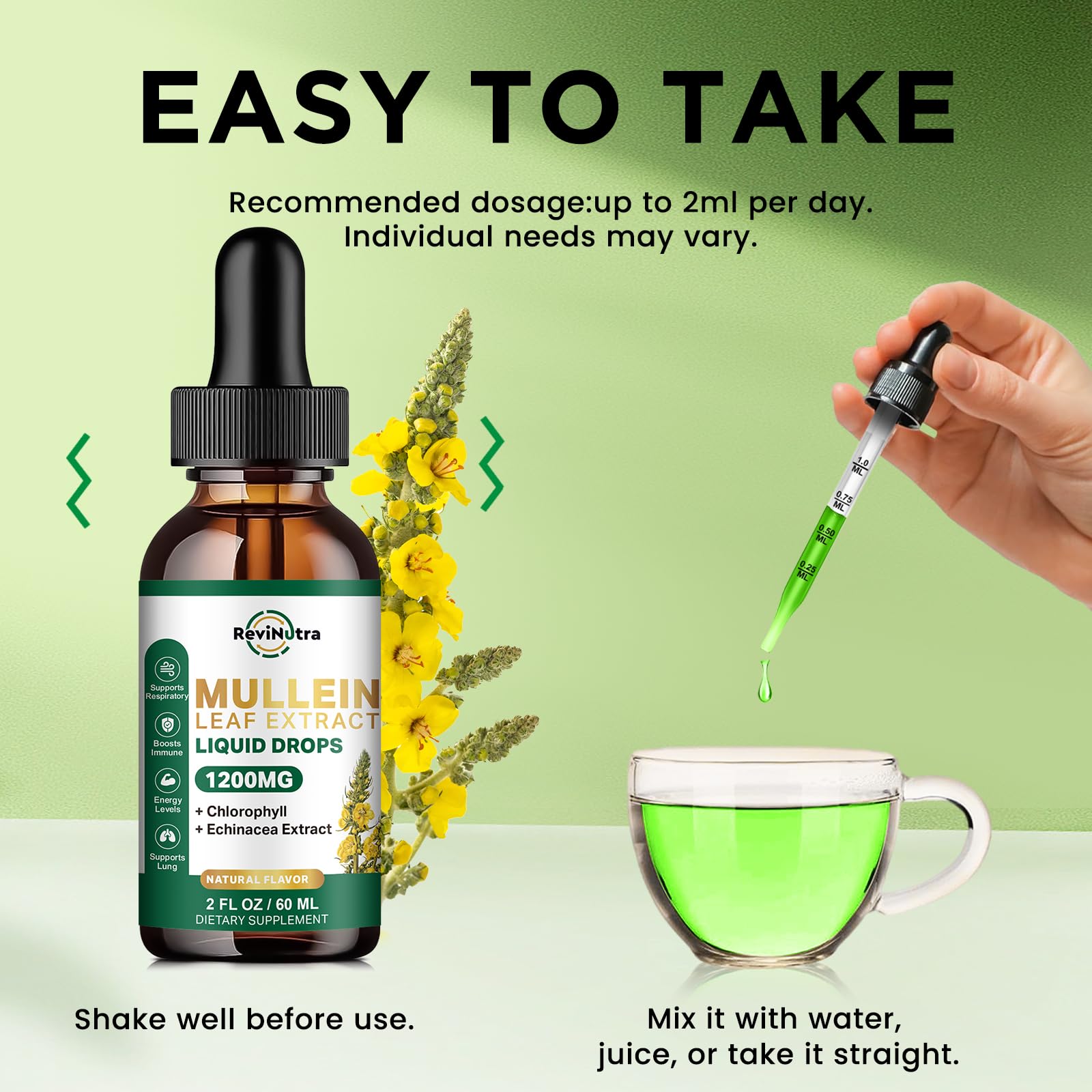 Two-ounce bottle with dropper included