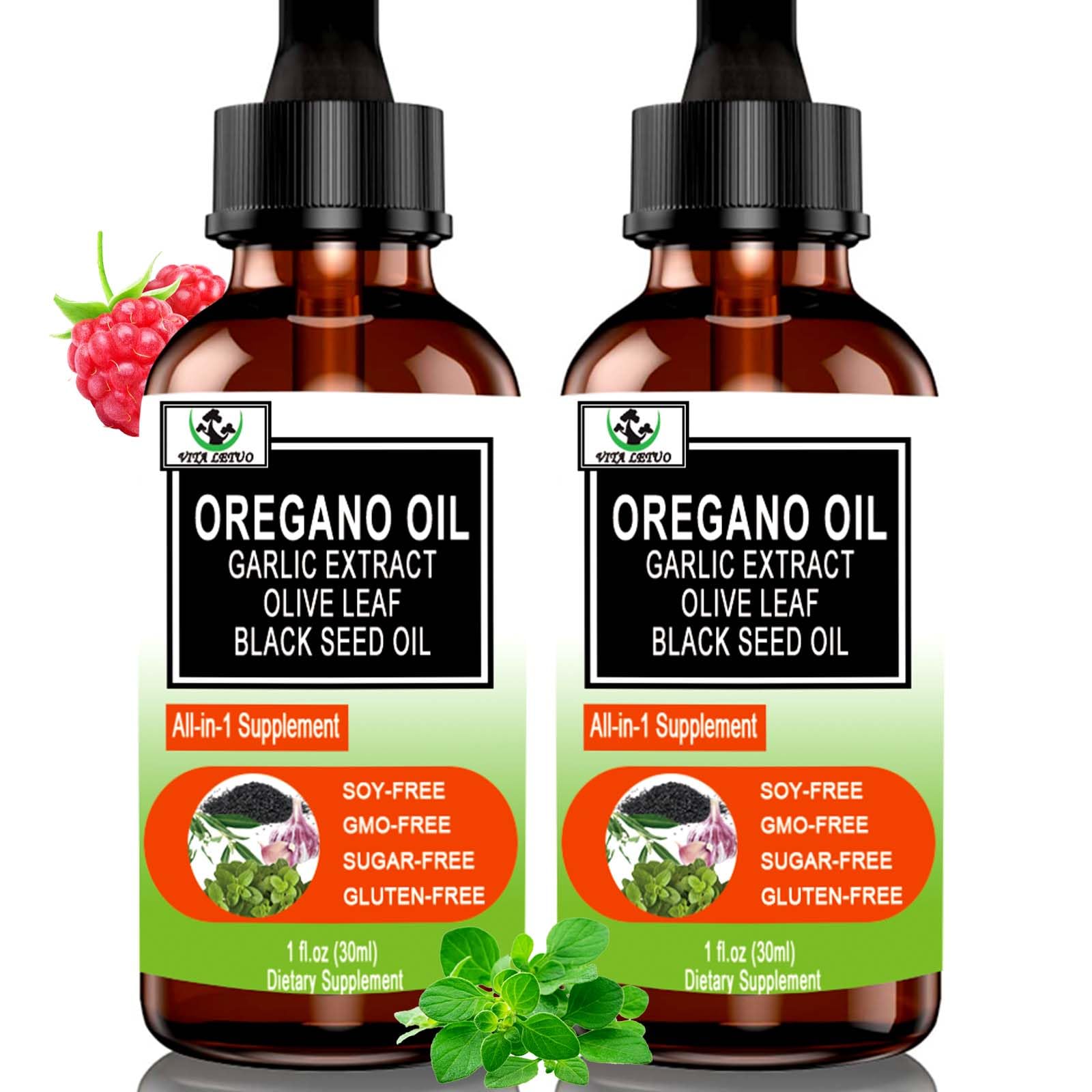 Two-pack Organic Oil of Oregano with Black Seed Oil liquid drops bottle