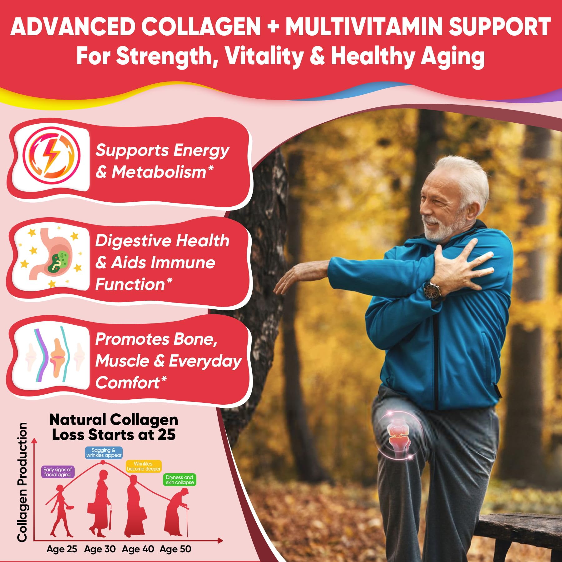 Bone health and immune support concept with vitamins