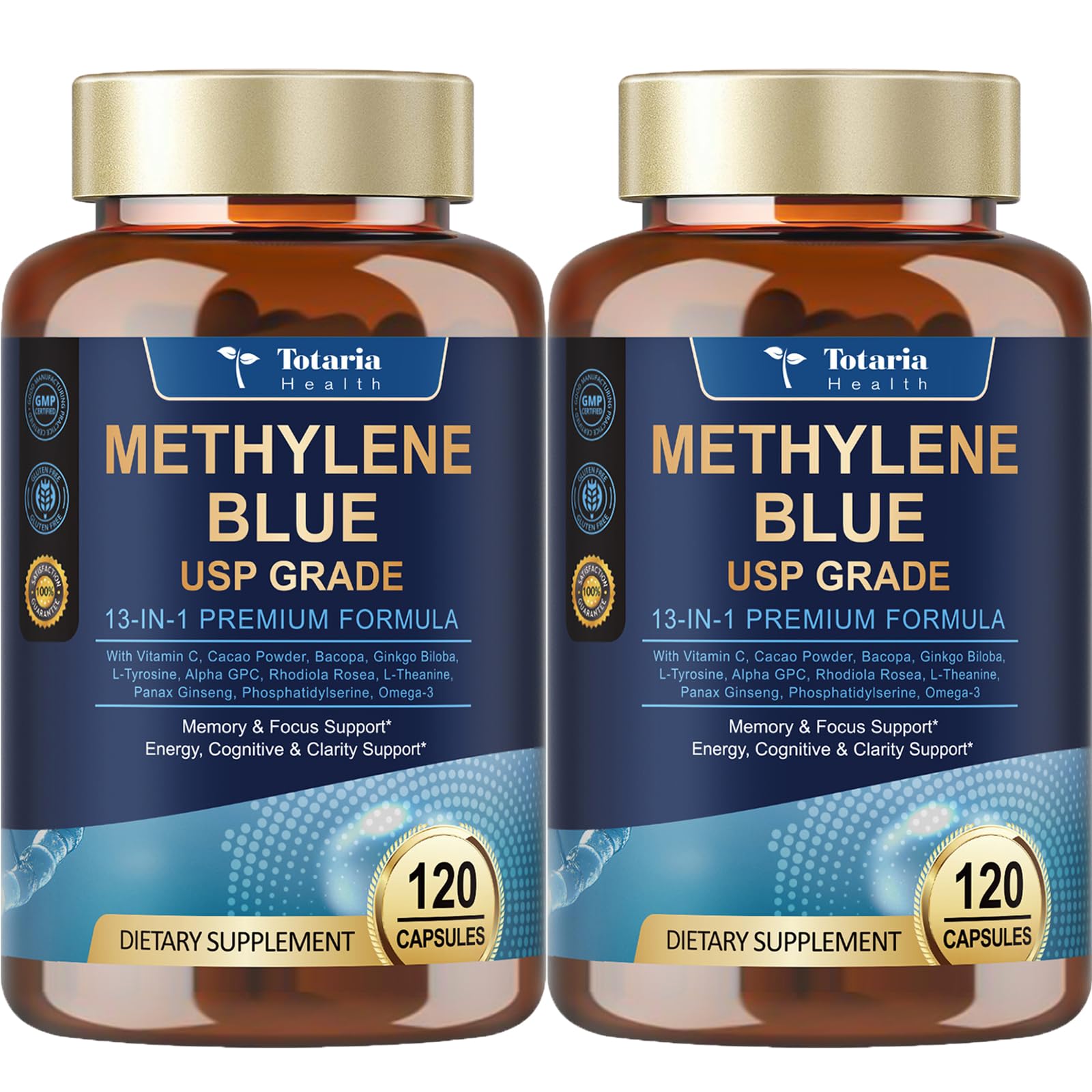 Bottle of 2Pack USP Methylene Blue Brain Formula capsules