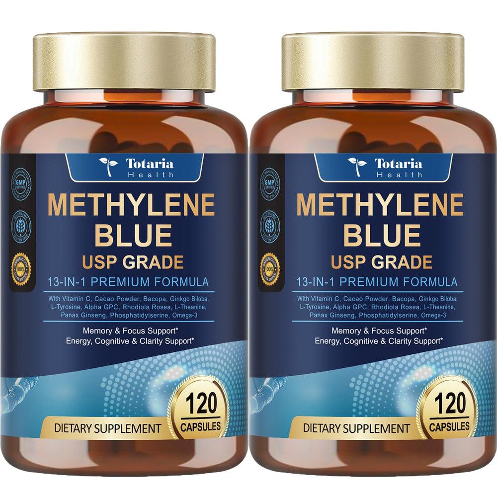 Bottle of 2Pack USP Methylene Blue Brain Formula capsules