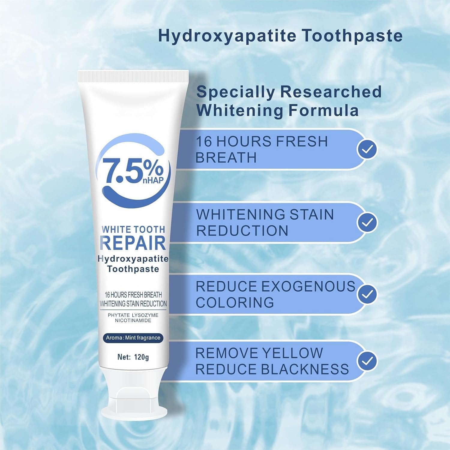 Mint-flavored hydroxyapatite toothpaste on a toothbrush