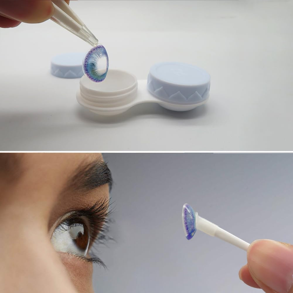 Blue extra lens cases arranged in kit