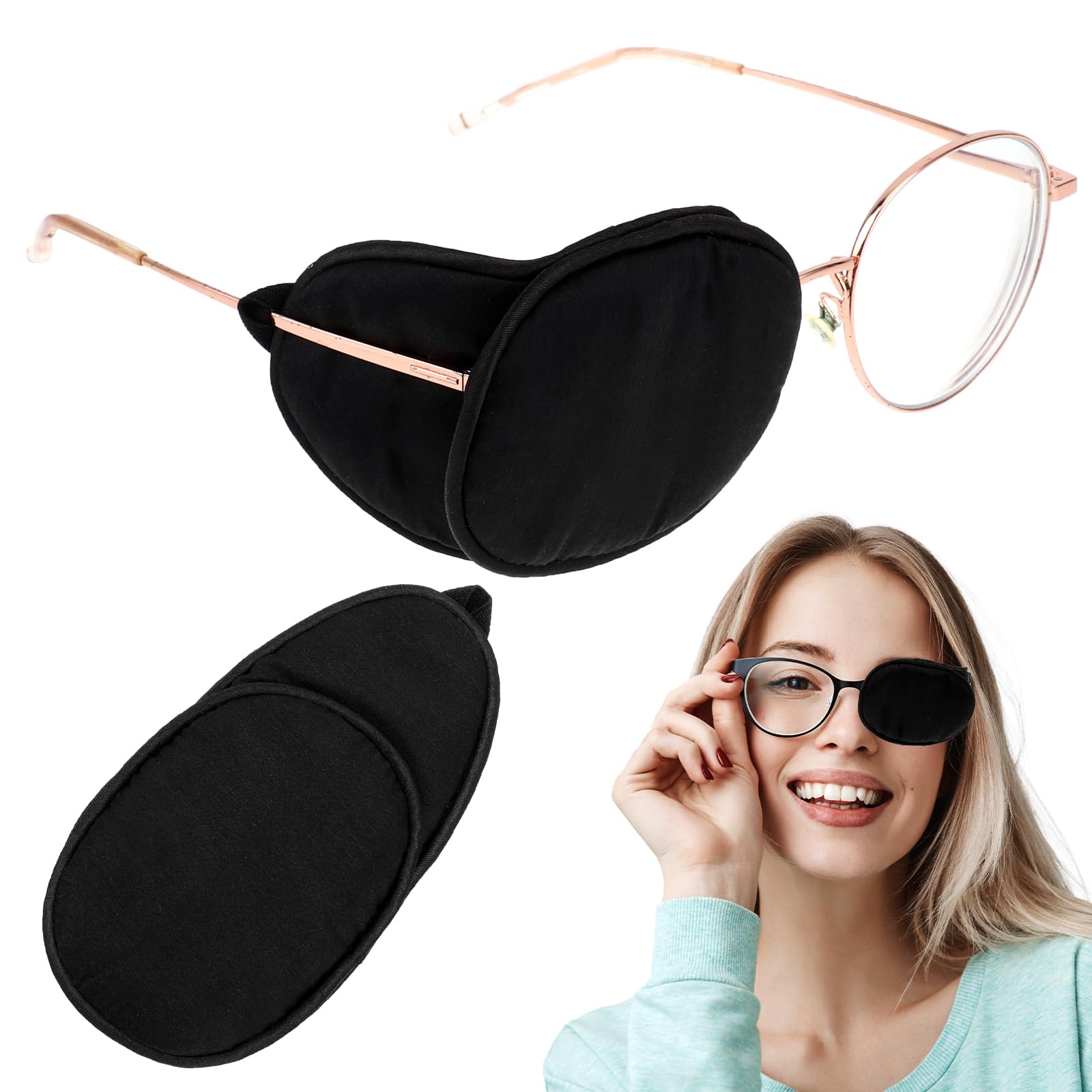Two black silk eye patches for adults and kids