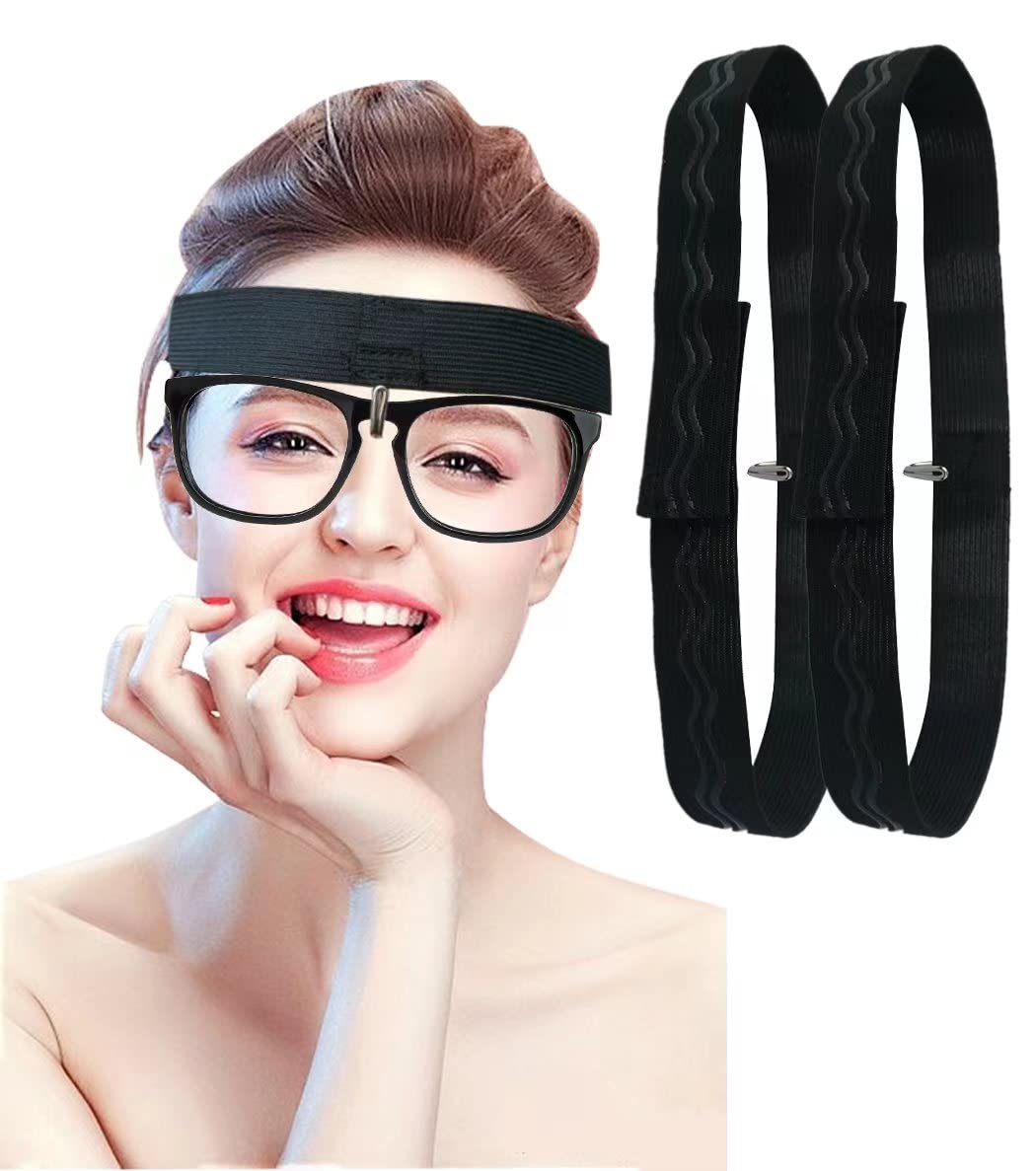 Two-piece eyeglass holder for rhinoplasty in black with silicone-lined non-slip band (close-up).