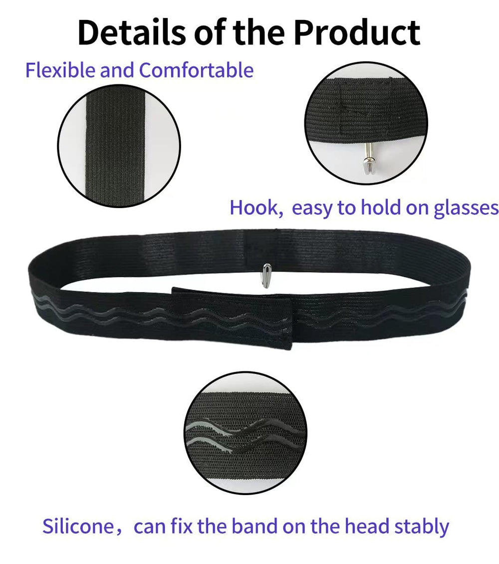Silicone-lined non-slip band securing glasses during rhinoplasty recovery.