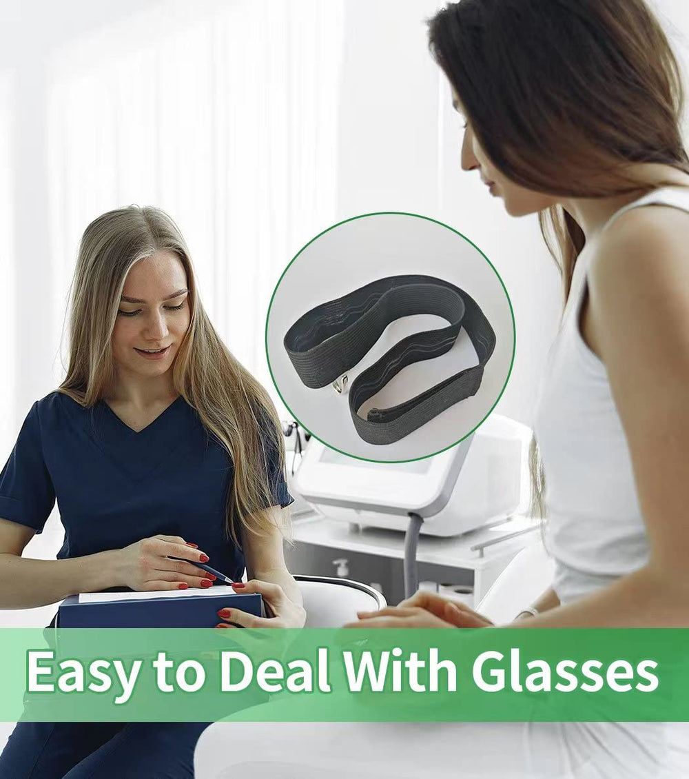 Easy-to-use eyeglass holder with hook catching most glasses.