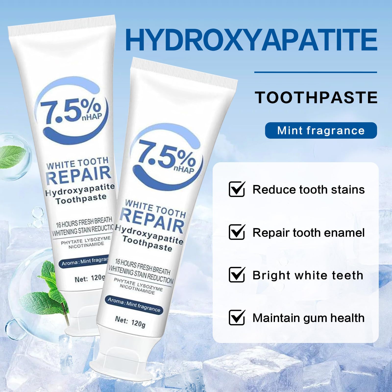 Packaging box for the 2-piece hydroxyapatite toothpaste