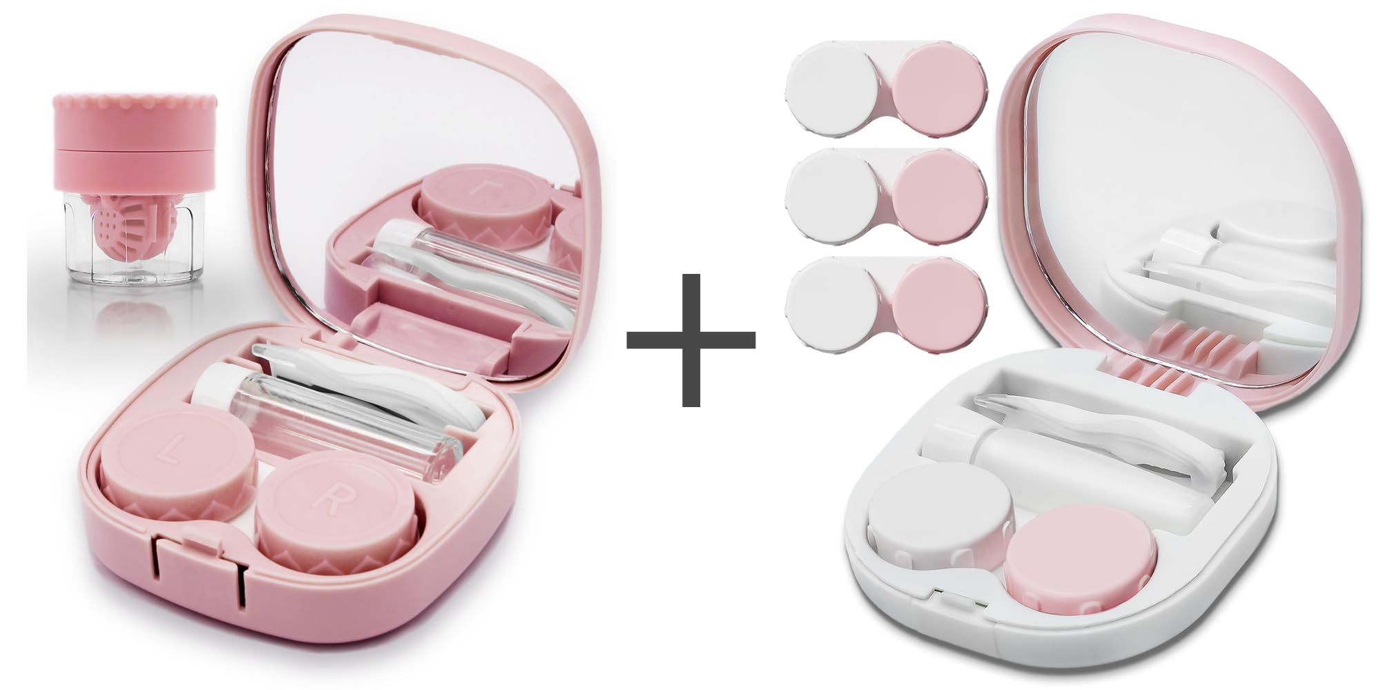 Pink 2-piece contact lens case kit with built-in washer