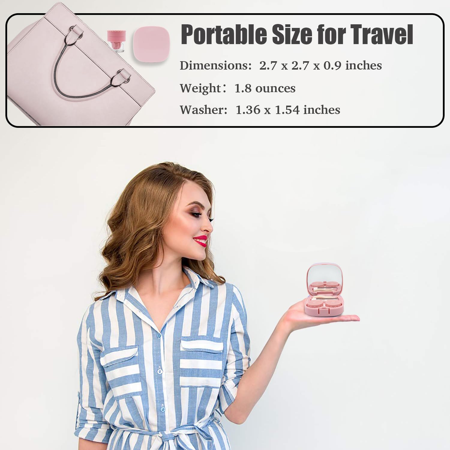 Compact pink travel-friendly lens case for on-the-go use