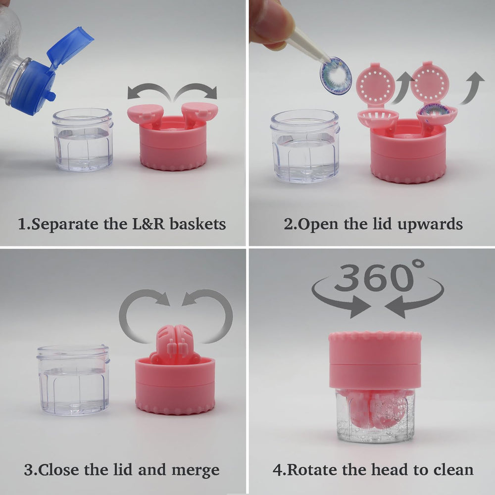 Contact lens washer action with twist-to-clean lid