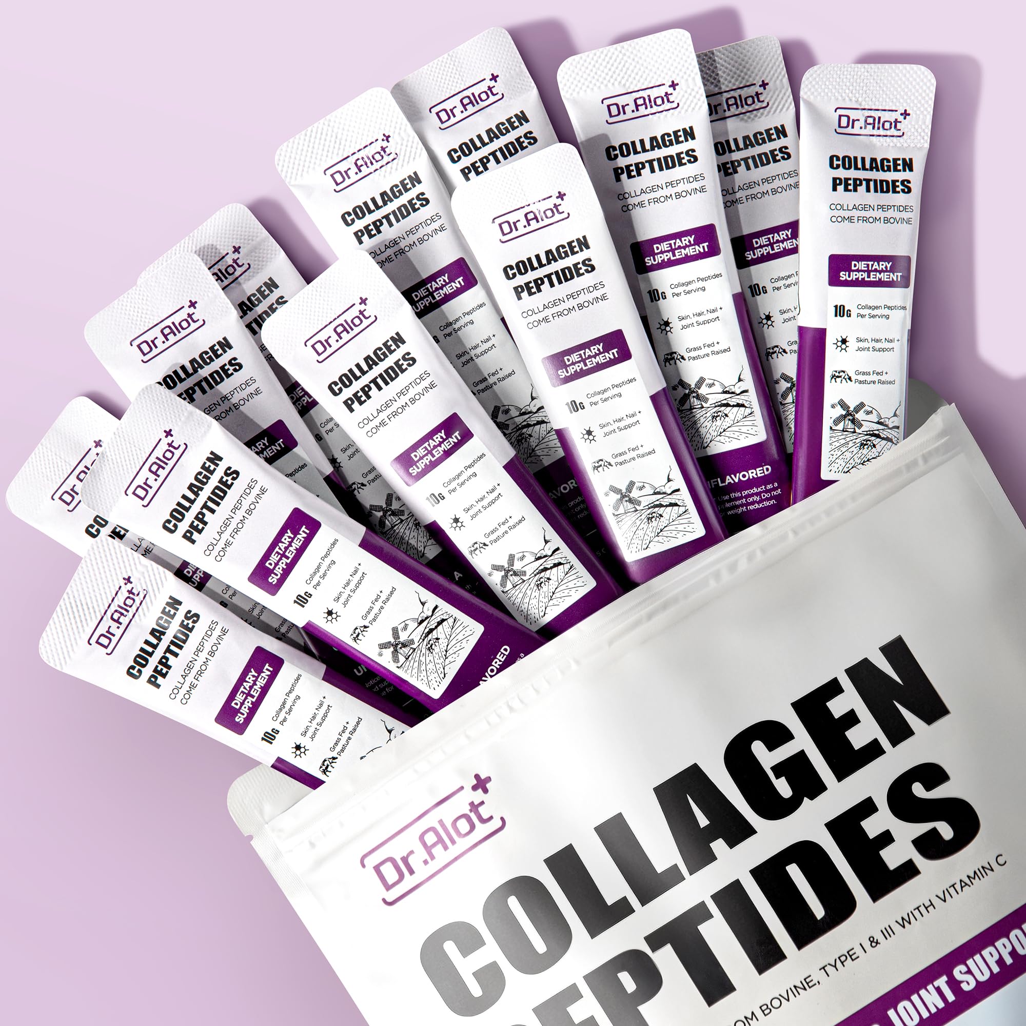 Unflavored 2X Boost Collagen Peptides Powder packaging showing Vitamin C, Type I & III