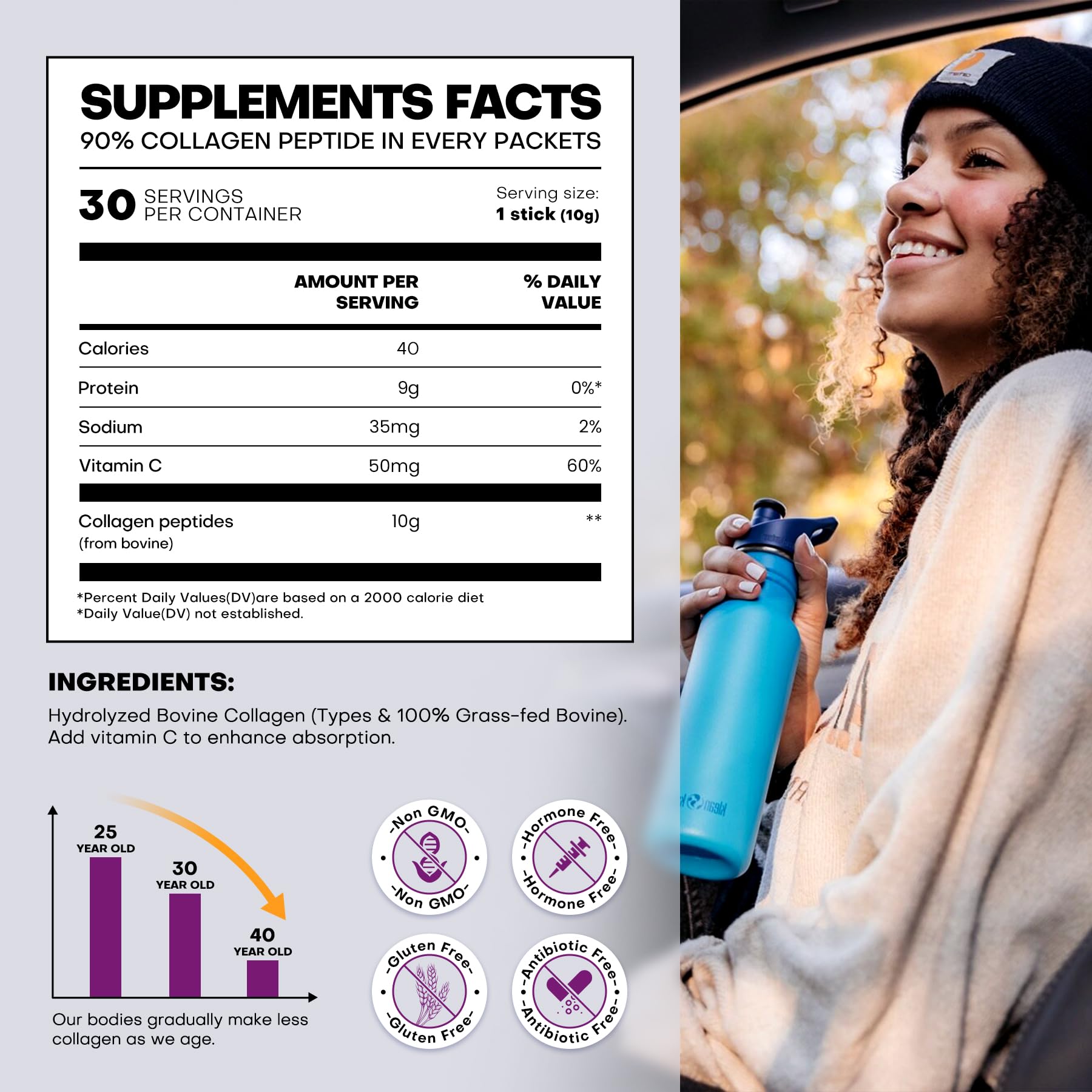 Sustainable packaging and 30 sachets for 2X Boost Collagen Peptides Powder