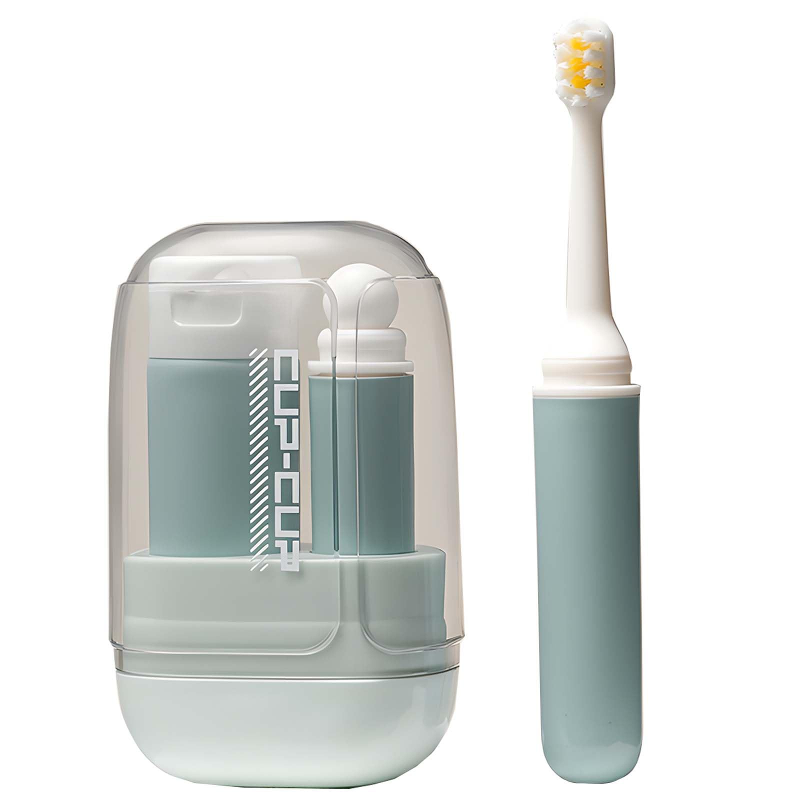 Blue 3-in-1 toothbrush travel case with foldable toothbrush