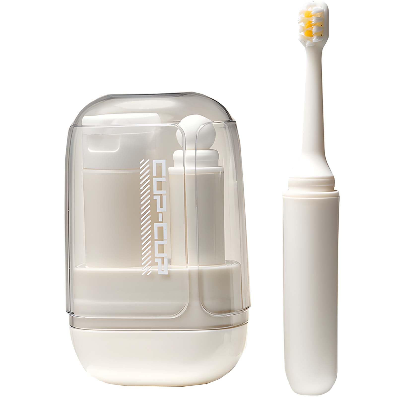 Cream 3-in-1 toothbrush travel case kit closed, compact design