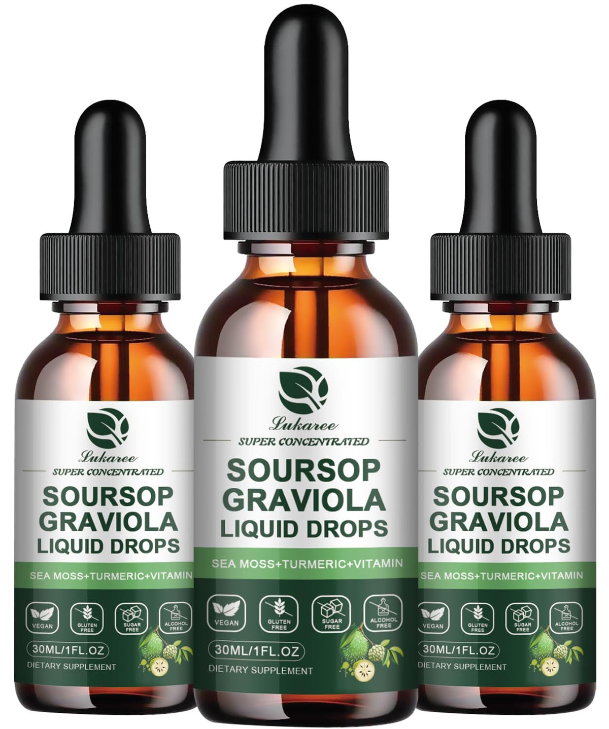 Three-pack Soursop Graviola leaf extract liquid drops bottle (1 oz)