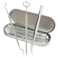 All-in-one 3-piece stainless steel teeth cleaning toolkit with mirror
