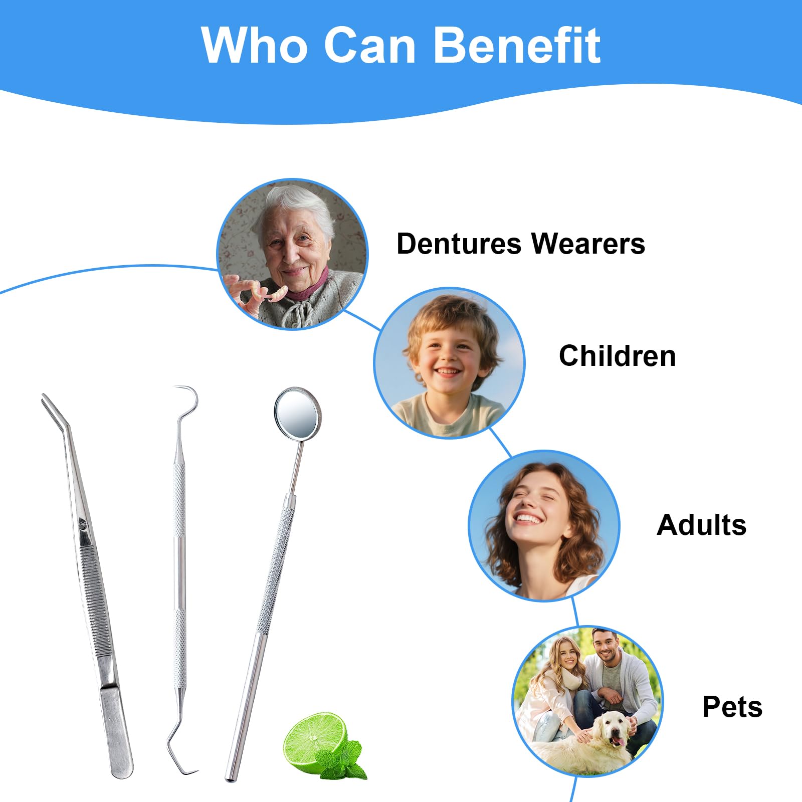 Curved tips and rounded edges for safe cleaning of hard-to-reach areas