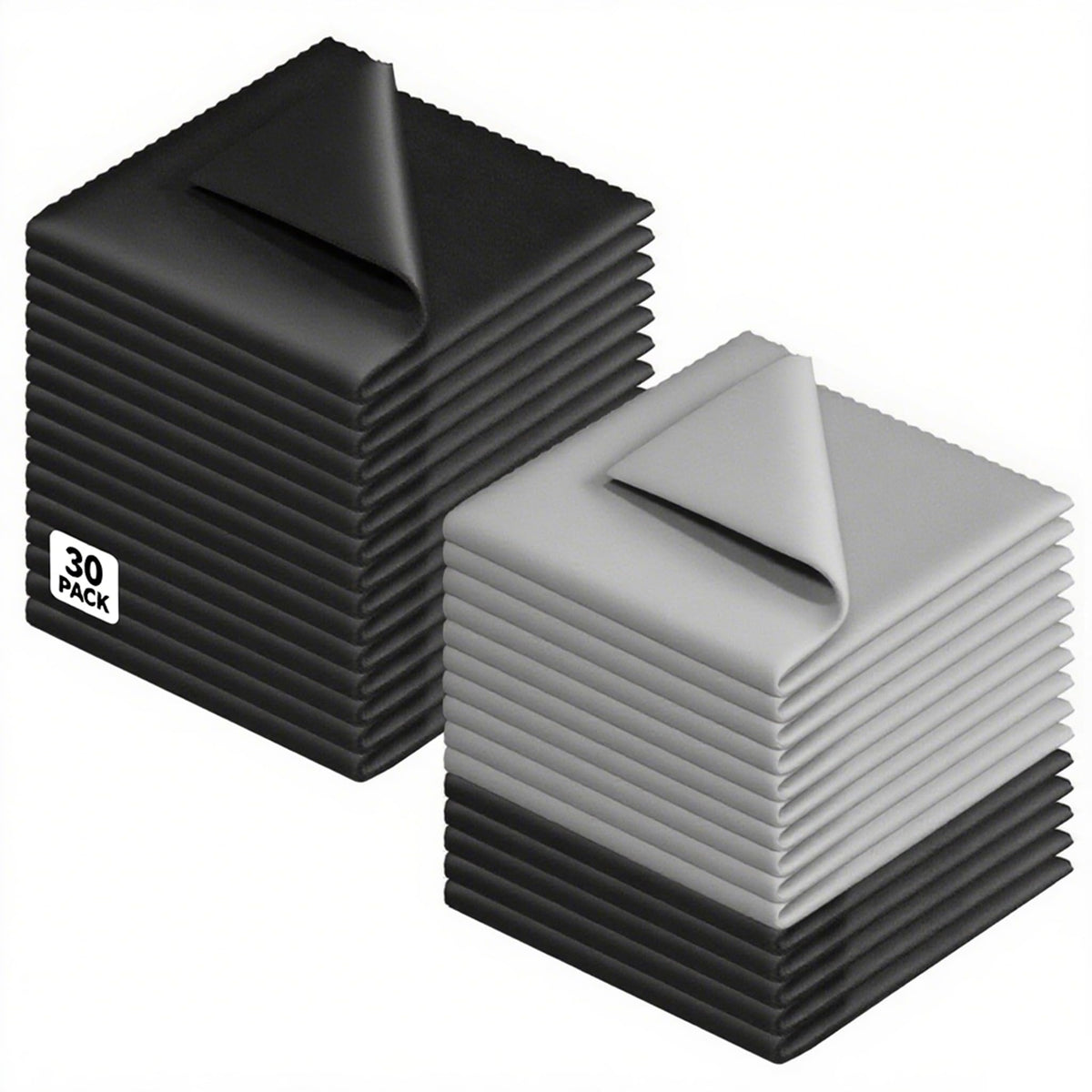 30-pack microfiber cleaning cloths for glasses and screens in black and gray