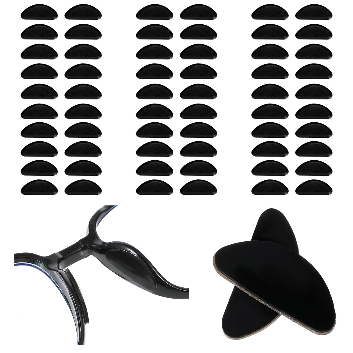 30 pairs of D-shaped silicone nose pads in black – front view