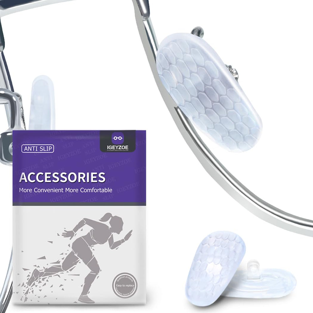 Close-up of anti-slip silicone nose pads with hexagon grip on glasses