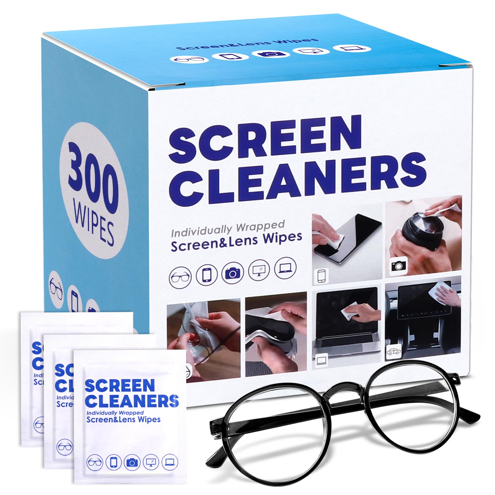 300-piece cleaning wipes for glasses and eyewear